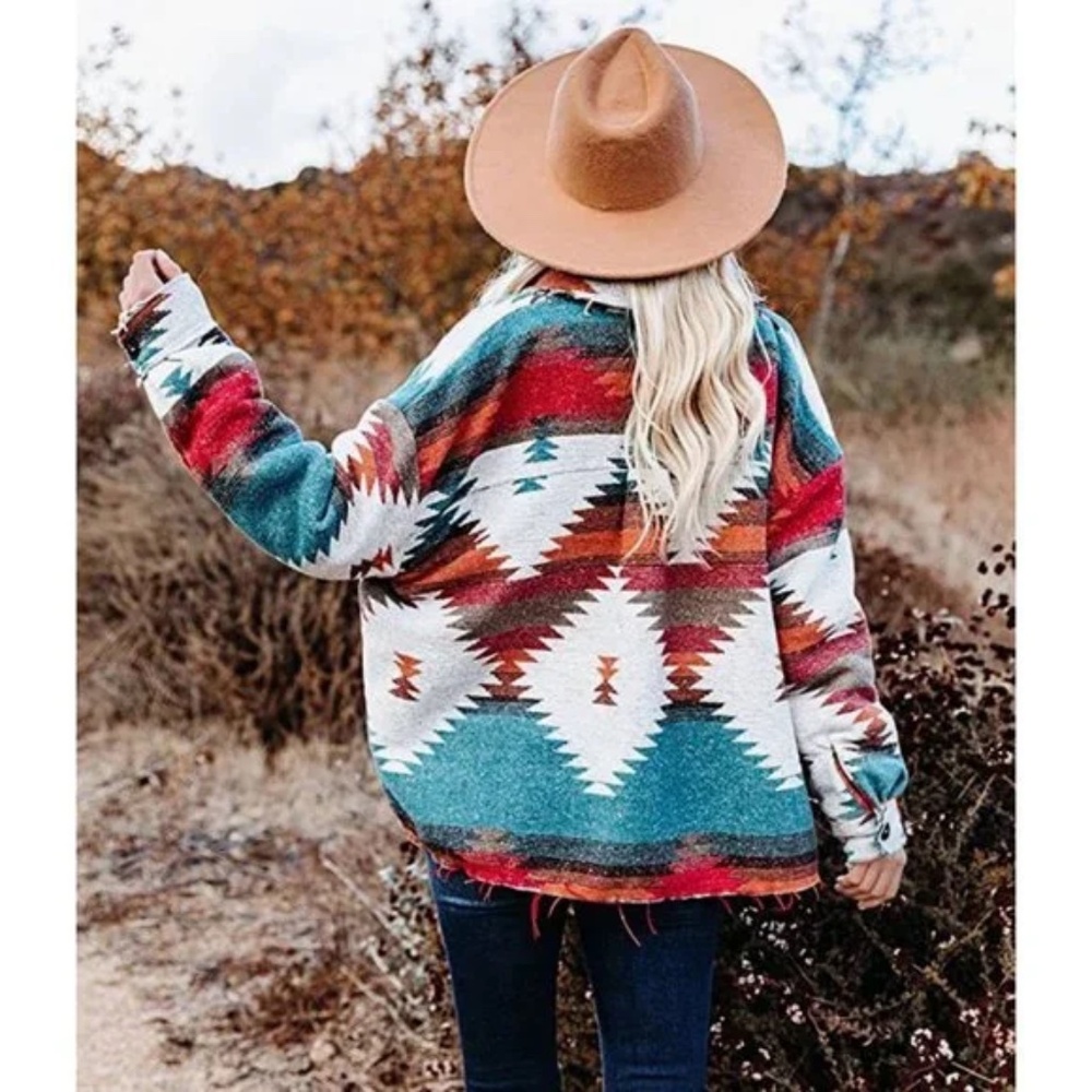 Vintage Aztec Print Pattern Loose Shacket Button Down size S NWT 🤠 ☀️
